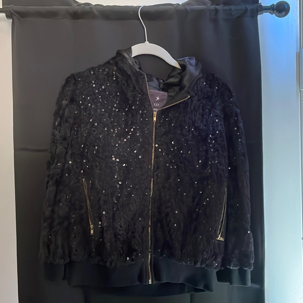 Black sequins zip up jacket